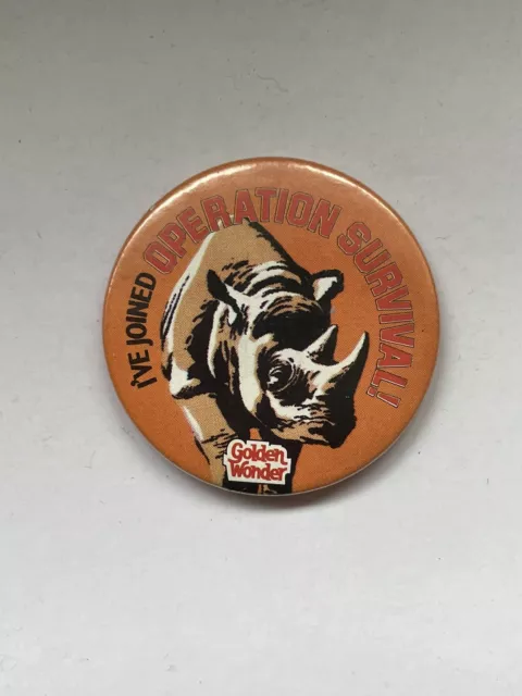 Golden Wonder” I've Joined Operation Survival Rhino” 1980s Metal Pin Badge
