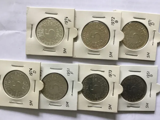 5 DM Stücke alte Silber Fünfer, Umlaufmünzen in teilweise sehr gutem Zustand.