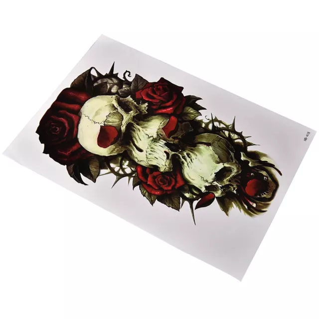 Tatuaje temporal impermeable calavera y rosa brazo grande arte corporal tatuajes palo ZR