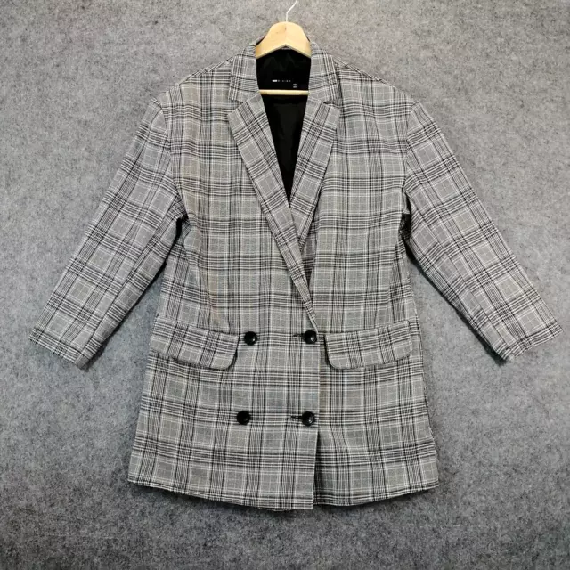 ASOS Women's Blazer Tartan Check Oversized Jacket Coat Grey Size 8