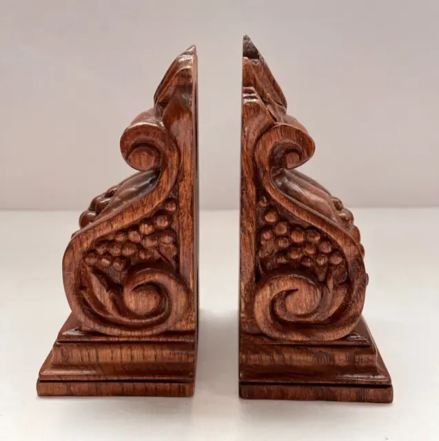 VTG Pair Hand Carved Solid Wood Wall Brackets Corbels Bookends, Ornate Decor