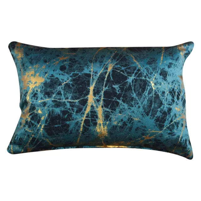 Teal Blue Metallic Marble Boudoir Cushion. 17x12". Turquoise Copper Gold.