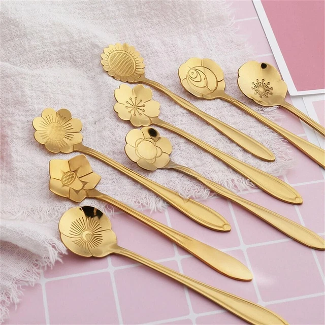 Durable Cuillère Japonais Fleur Latte Mélanger Cuillère Acier Inoxydable