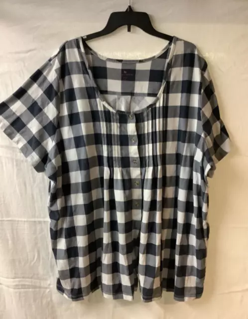 Women's 4X Shirt/Top Short Sleeve “Woman Within” (34-36) Black/Grey/White Plaid