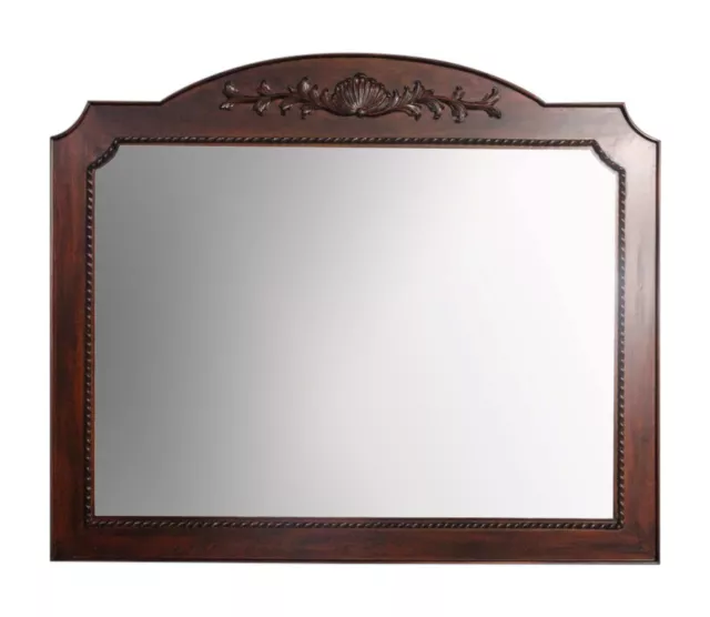 Solid Mahogany Wood Large Beveled Wall Mirror Hand Carved Antique Style