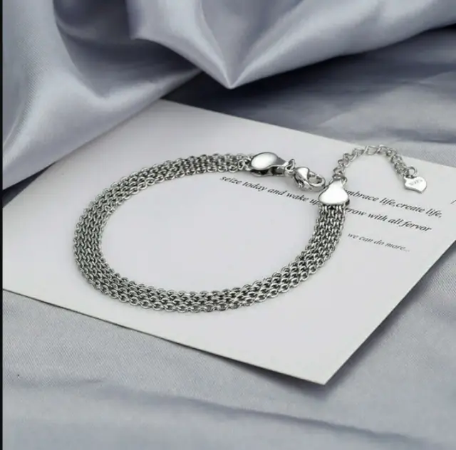 Womens 925 Sterling Silver Bangle Bracelet Love Heart Charm Girls Jewellery Gift