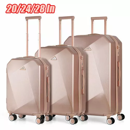 3 Piece Luggage Set Suitcase Spinner Hardshell Lightweight w/TSA Lock ,Rose Gold