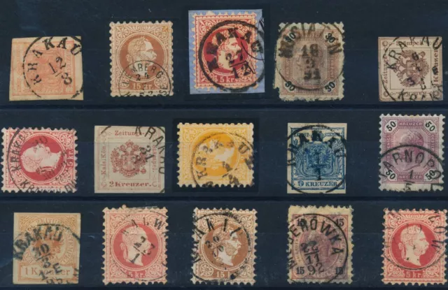 ÖSTERREICH 1850- 15Marken! Mit GALIZIEN Stempeln. Interessantes Lot!