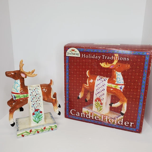 Jim Shore Holiday Traditions #12613 Reindeer Porcelain Candle Holder