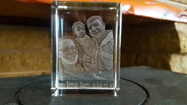 Personalised 3D Laser  Etched CRYSTAL GLASS BLOCK GIFT Size XXL FREE UK DELIVERY