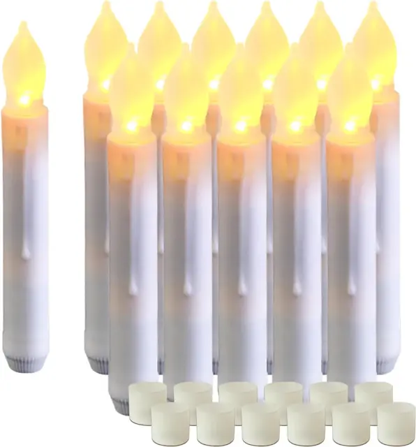 12PCS 6.5" White Flameless LED Taper Candles, Battery Operated Hanging