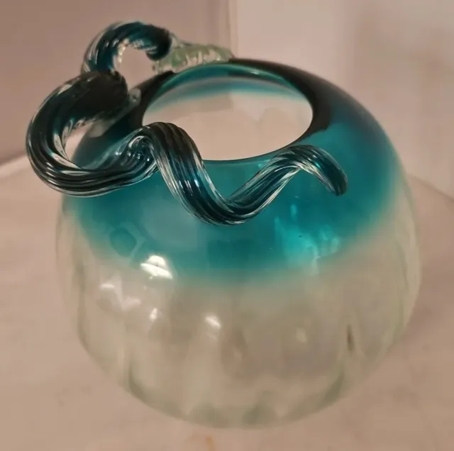 Blenko Hand Blown Art Glass Vase Dark Green 6 Inches Tall Round Ribbed