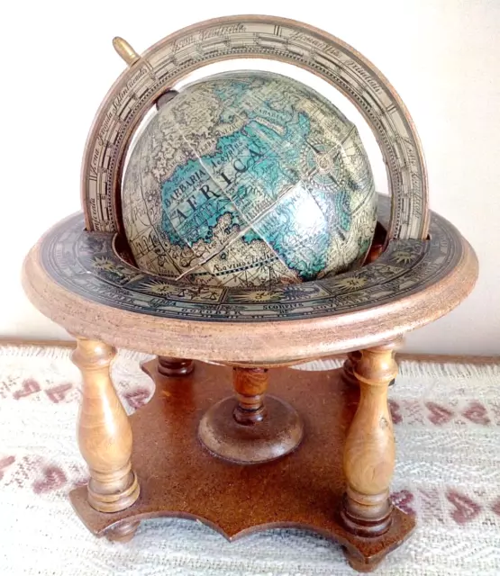 Vintage Wooden Zodiac Astrology Globe with Stand