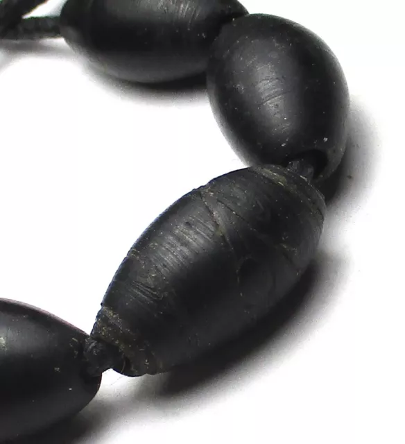 6 Rare Stunning Old Large Black Wound Oval Venetian African Trade Antique Beads