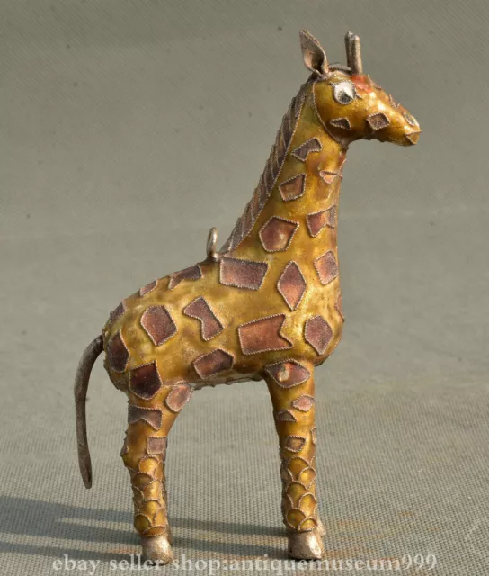 5.2” Old Chinese Dynasty Cloisonne Enamel Silver yellow giraffe statue Pendant