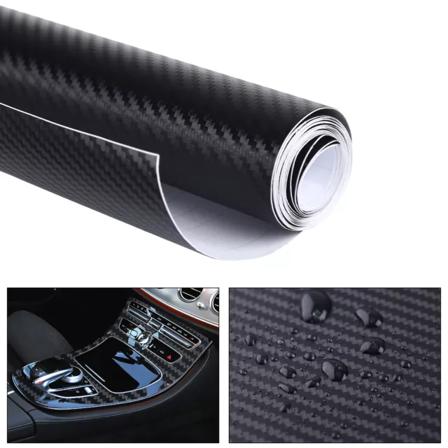 2m x60cm 3D Carbon Fibre Vinyl Black Car Vehicle Wrap Film Bubble Air Free 2