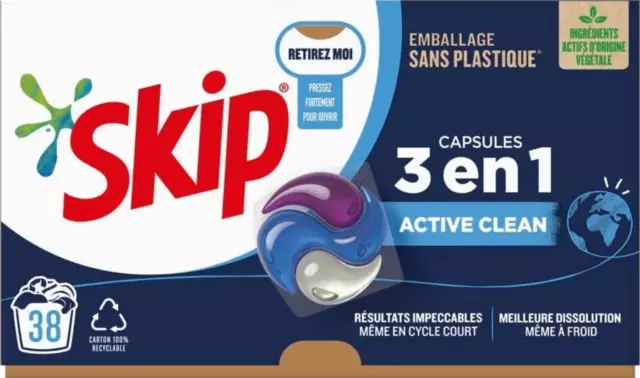 SKIP 114 Capsules 0,28€ / Lavage Lessive 3en1 Active Clean Efficacité Fraîcheur 2