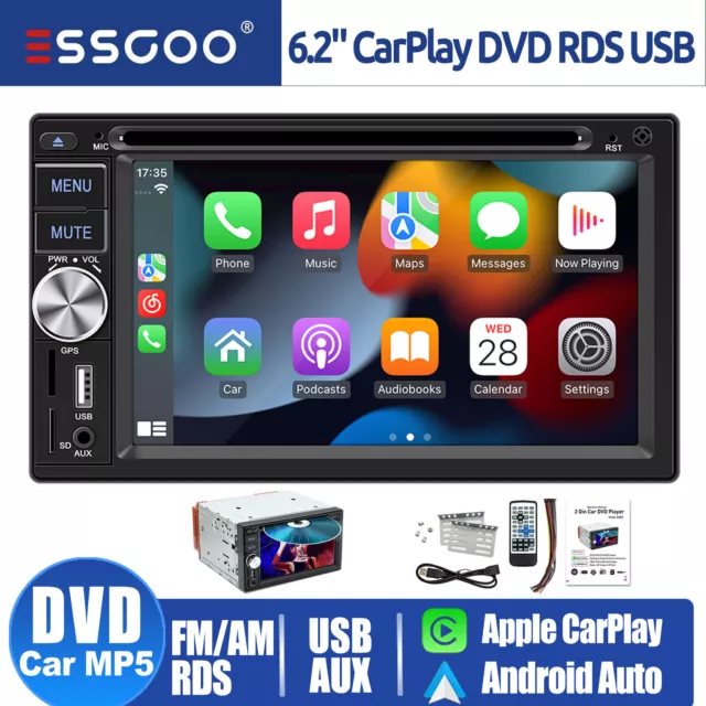 CarPlay Double 2Din Touch Car Stereo Radio Bluetooth CD DVD Player USB AM/FM SWC