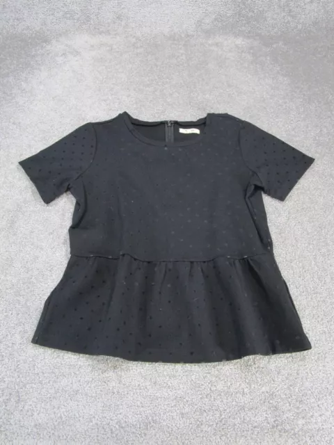 Madewell Shirt Womens Medium Black Back Zip Ruffle Bottom