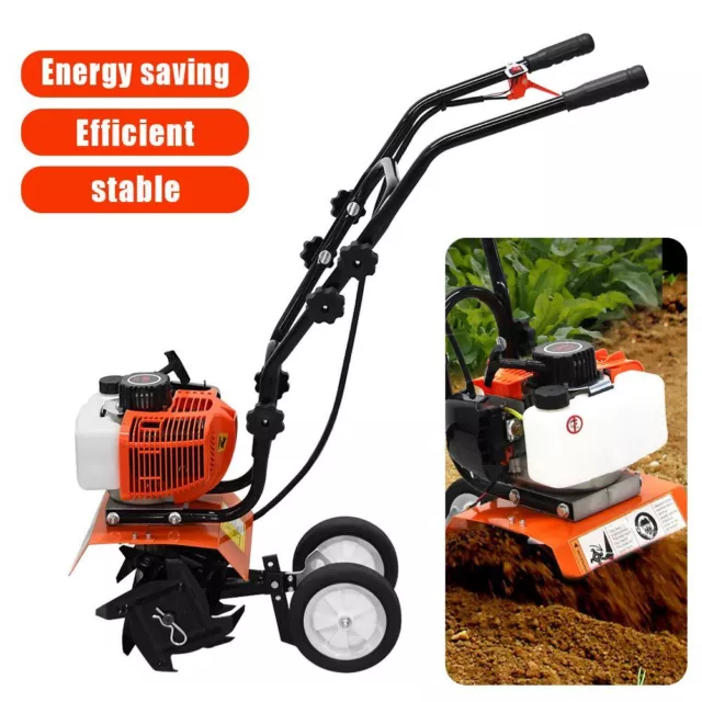 Garden Tiller 52CC Petrol Engine 1.65kw 2-Stroke Lawn Cultivator Rotovator Soil