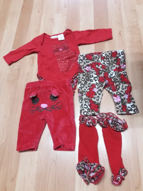 Baby Girl Clothes 3 Months Set, infant outfit pants, leg warmer, cat, 4 pieces