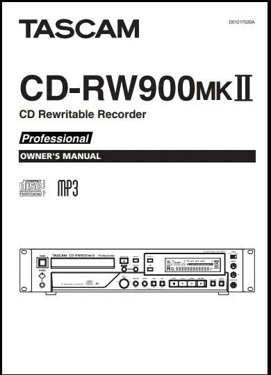 Tascam CD-RW900MKII CD Recorder Owner's Manual - 32lb paper & heavyweight covers