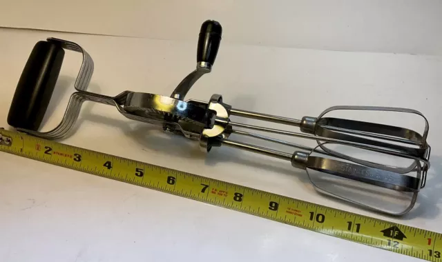 Vintage EKCO Best Egg Beater Hand Held Crank Mixer Stainless Steel Black Handle