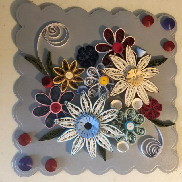 Handmade Beautiful Scallop Edge Quilled Floral Large Greeting Card Or Art