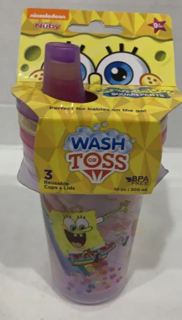 Nuby Nickelodeon SpongeBob SquarePants Wash or Toss Sippy Cups 3 Pk 10oz