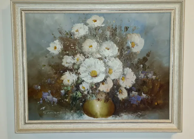 signiert SAMSON Ölbild Ölgemälde mit Rahmen Blumen Stillleben Bild Gemälde Vase