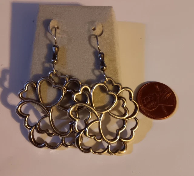 Filigree Heart Flower Dangle Sterling Silver 925 Earrings - Stamped " M"
