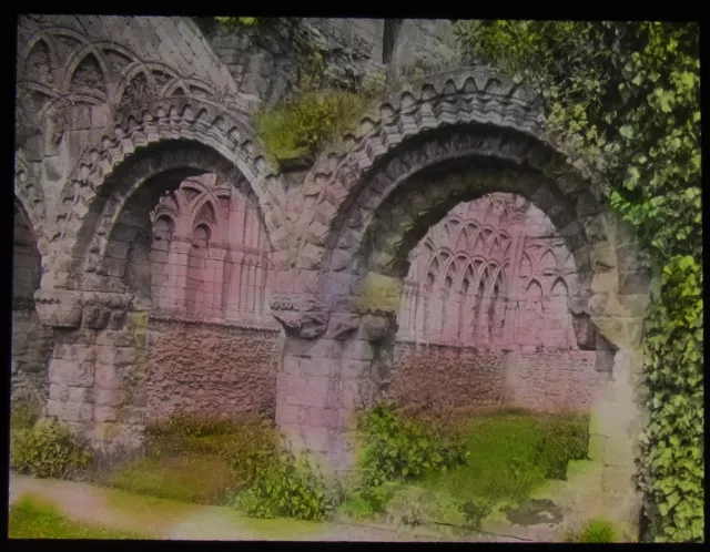Glass Magic Lantern Slide CHAPTER HOUSE WENLOCK ABBEY 1925 PHOTO SHROPSHIRE