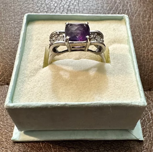 10k White Gold Amethyst Ring Size 7