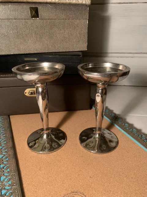 Pair Of Dillard’s Silver Plate 6.5" Tall Pillar Candle Holders Candle Sticks