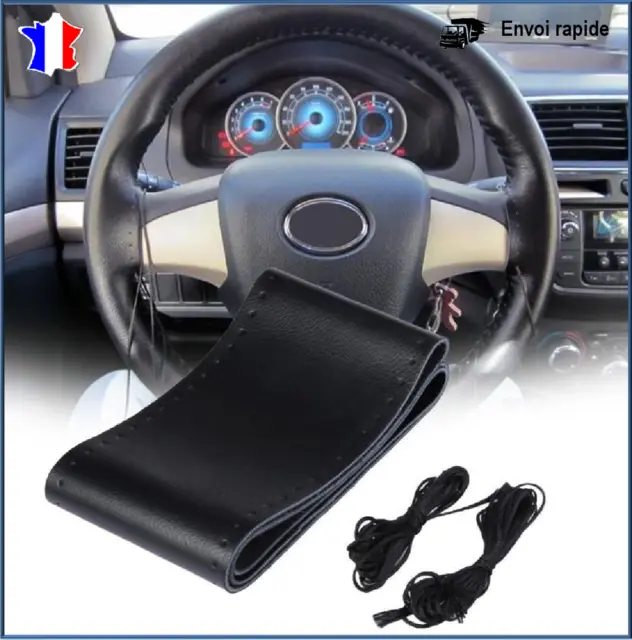 Couvre Volant de voiture noir pose facile housse PU prêt à poser DIY 38cm