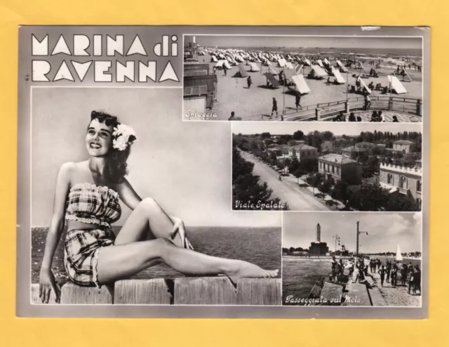 Cartolina Marina di Ravenna vedute Pin up viaggiata 1956