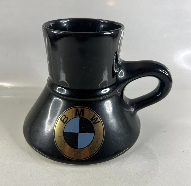 Feltman Langer BMW Ceramic Travel Coffee Mug Cup Black No Spill FAT BOTTOM LOGO
