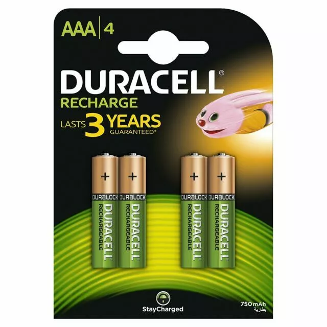 Duracell DC2400 Rechargeable 750mAh AAA Batteries - 4 Pack