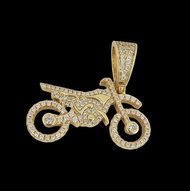 1.5Ct Round Cut Lab Created Motorcycle Pendant 14K Yellow Gold Finish Free Chain