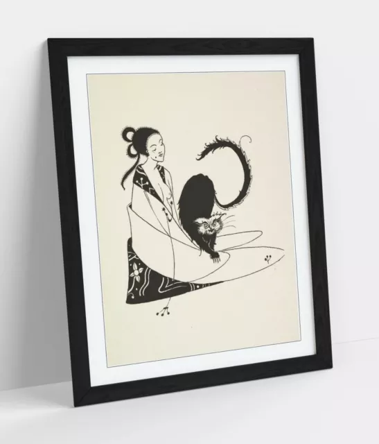 Aubrey Beardsley, Woman And Cat -Art Framed Poster Picture Print Artwork