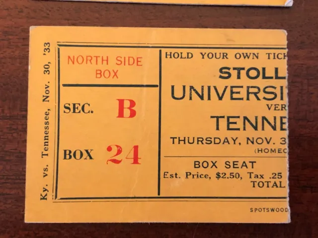 Nov 30, 1933 Kentucky Wildcats Vs Tennessee Stoll Field McLean Stadium Tickets 3