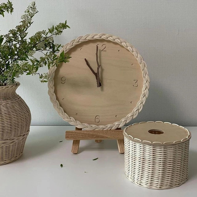 Fashion Japanese Rattan Creative Round Digital Mute Wall Clock NiO0 C6I9
