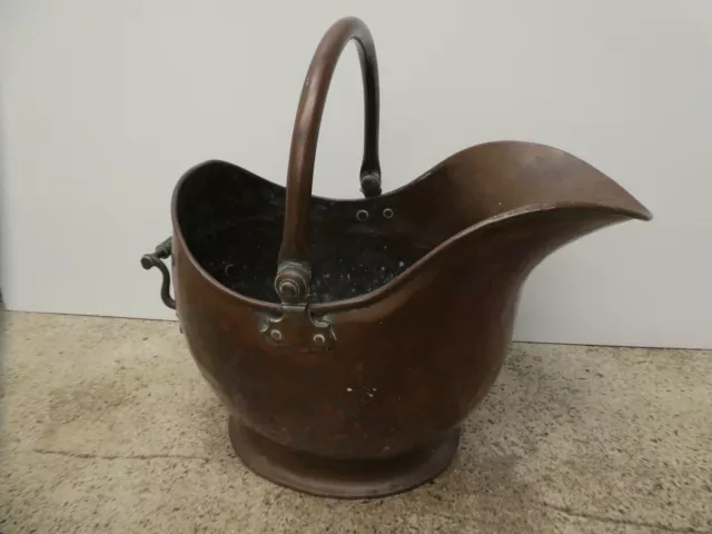 Antique Victorian Hand Beaten Rivetted Copper Brass Coal Scuttle Fireside Bucket