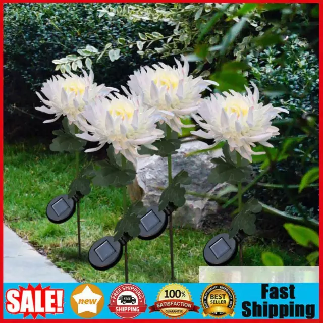 Solar Power Chrysanthemum Ground Light Flower Outdoor Garden Decor (White)