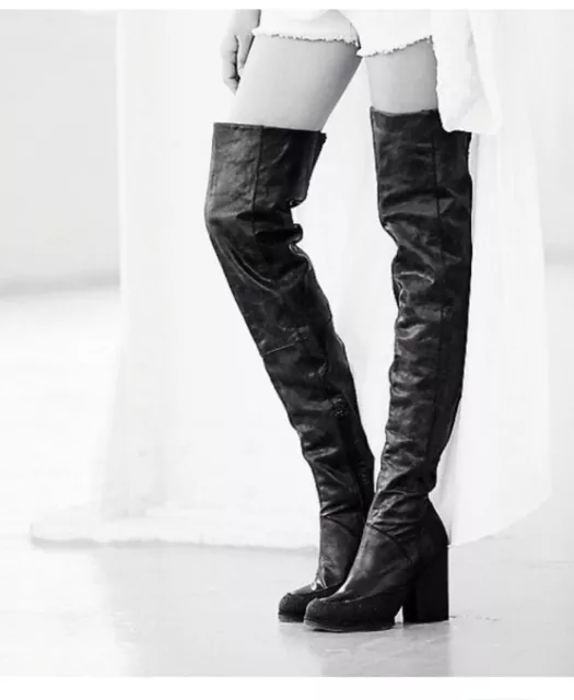 Free People Estates Leather Thigh High Boots Soft Black Size 37 HTF 2