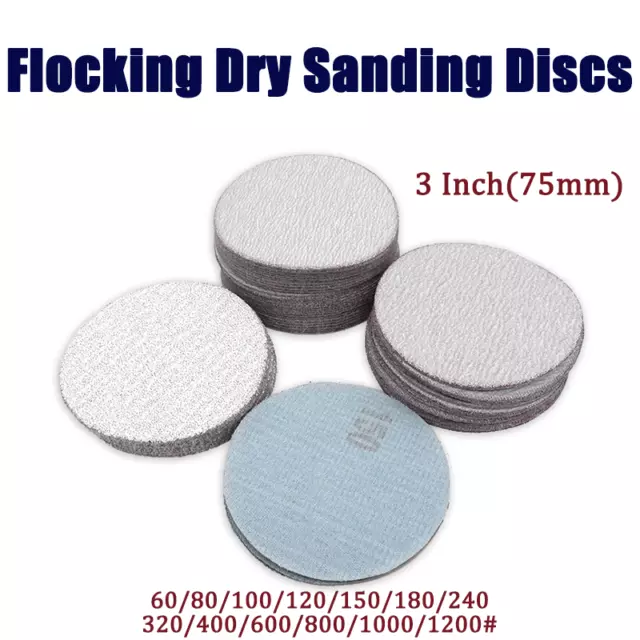 75mm-3"Inch Flocking Dry Sanding Discs Hook and Loop Sandpaper Pads White Sand