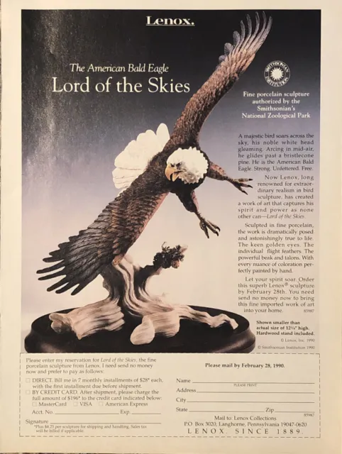 PRINT AD 1990 Lenox Fine Porcelain Bald Eagle Mail Order VTG Advertisement Page