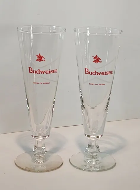 Pair of Vintage Budweiser  Champagne Glasses White Bow tie Footed