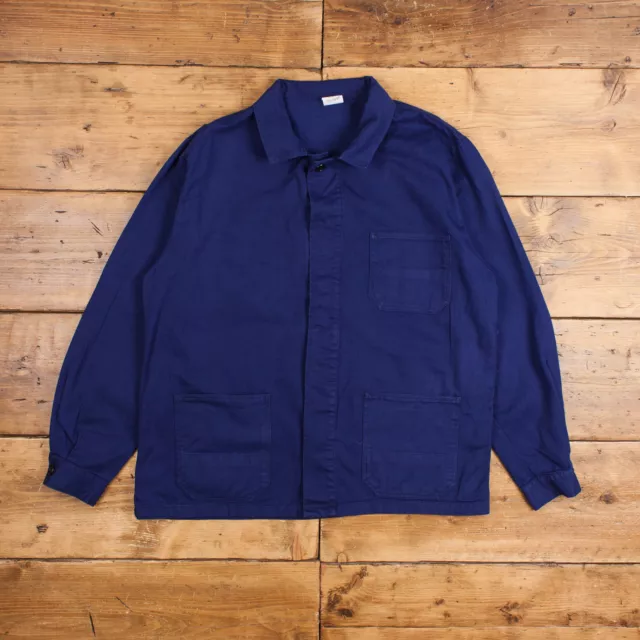 Vintage French Workwear Jacket XL Blue Button Chore Utility Cotton