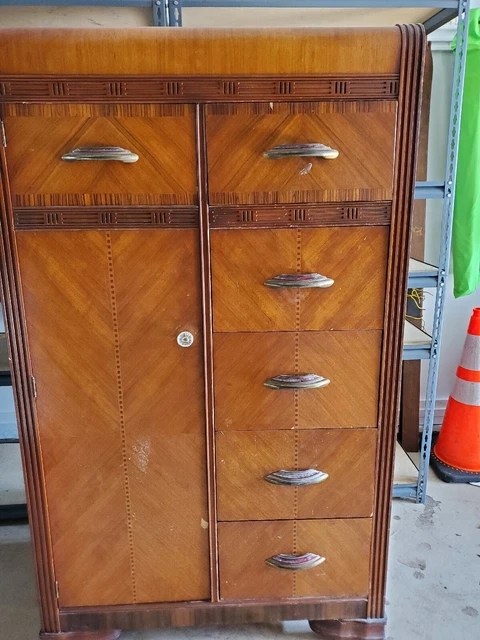 Antique Art Deco 1930'S Tri-Bond Waterfall Armoire